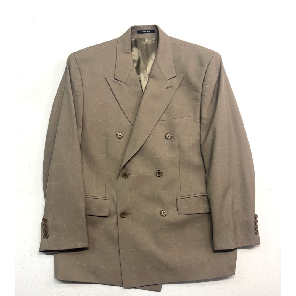 vtg Bachrach 40S Tan Windowpane Double Breasted Blazer Jacket Sport Coat Wool